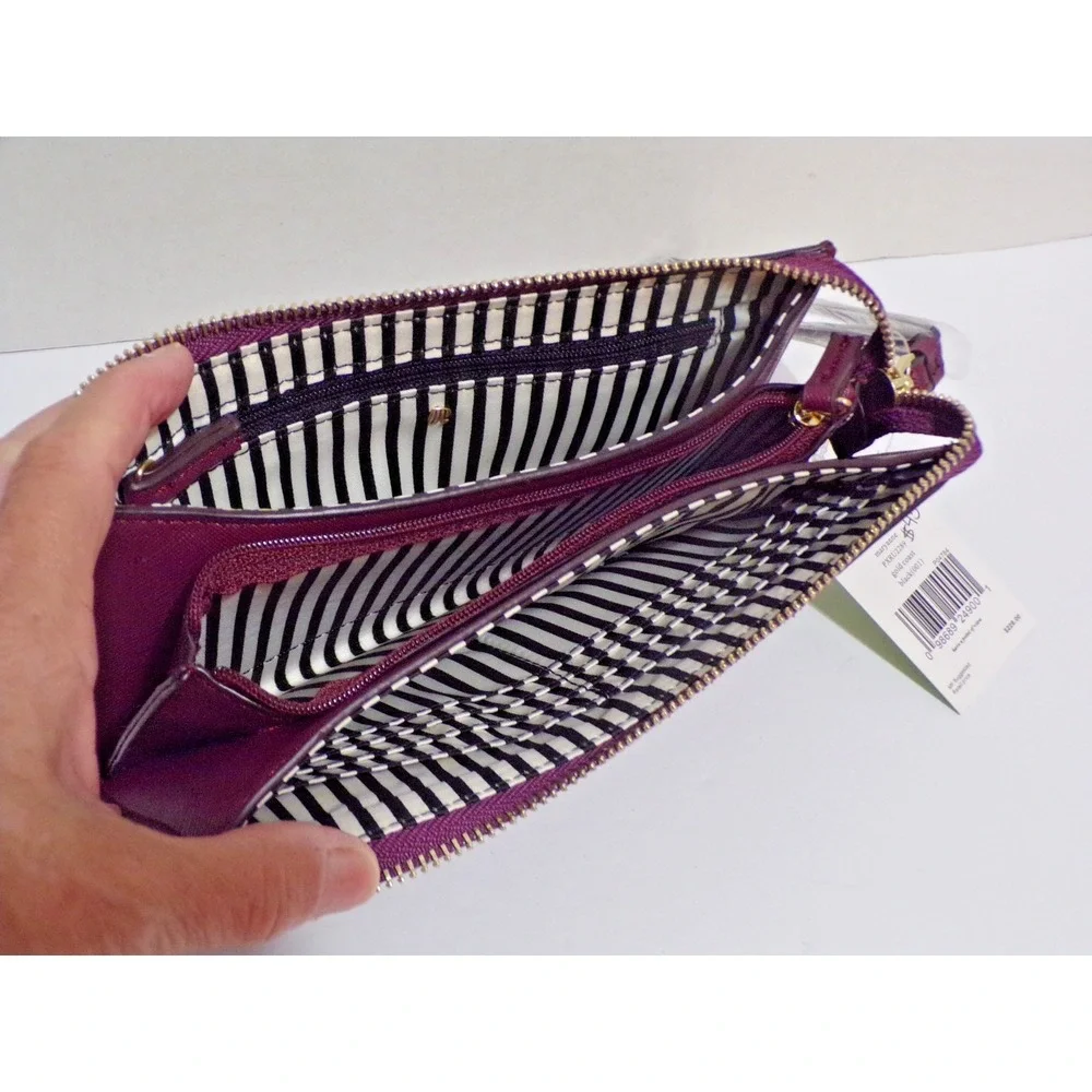 kate spade NY Wristlet Wallet Deep Plum Purple NWT Lots of Storage CC Slots Coin